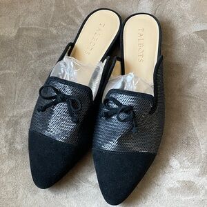 Talbots sequin and black suede slide.